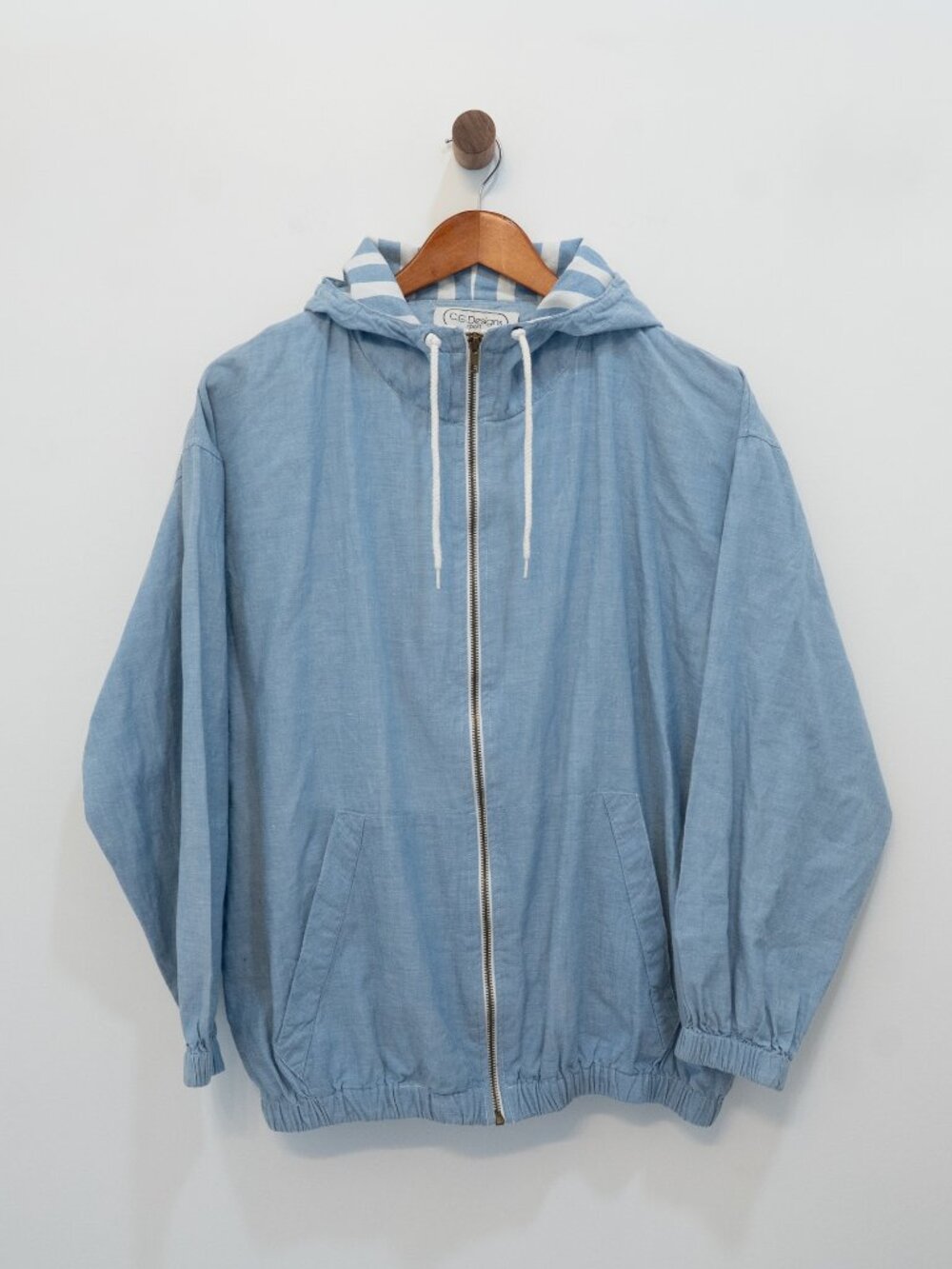Vintage 80s Coastal 100% Cotton Chambray Hooded Zip Jacket Womens M